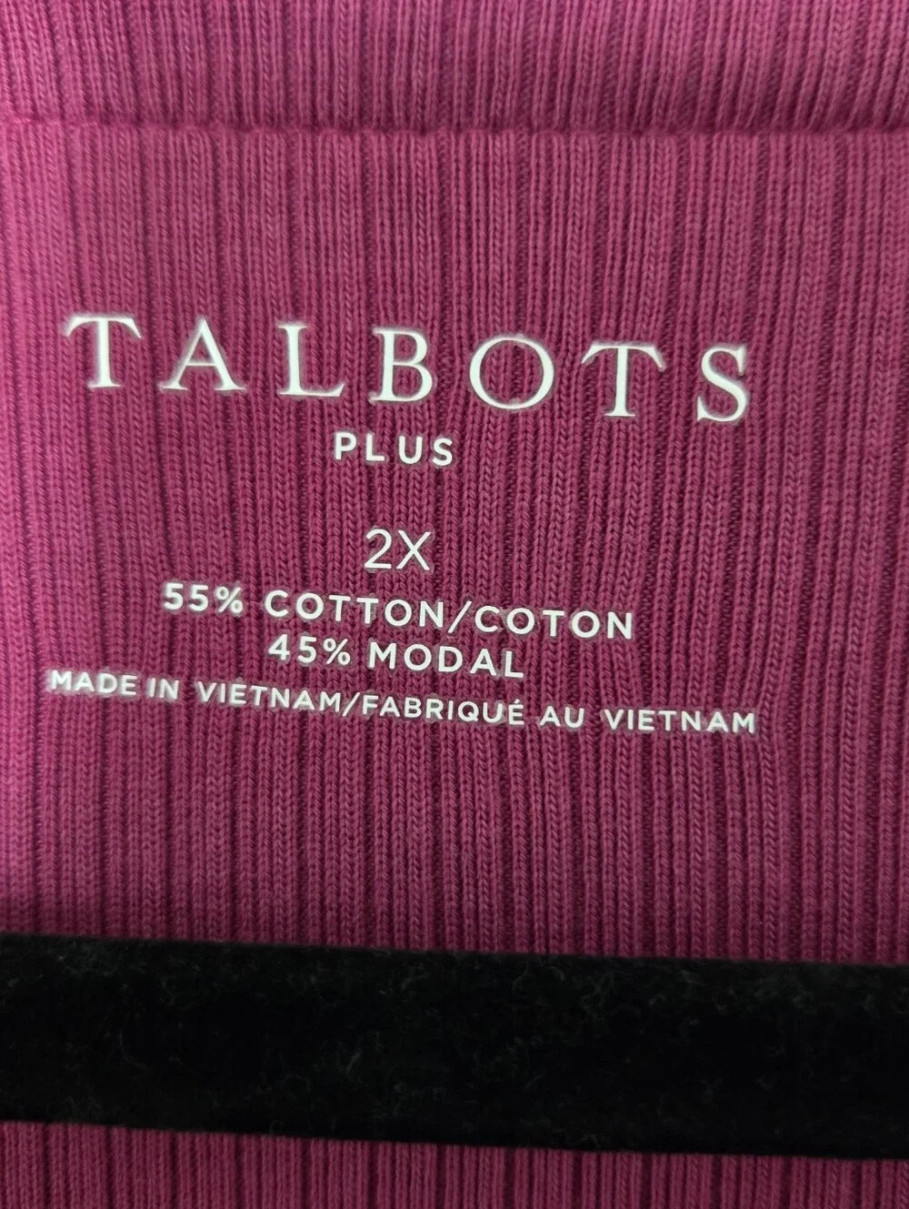 Talbots Women's Long Sleeve Magenta Tie-Front Ribbed V-Neck Top 2x
